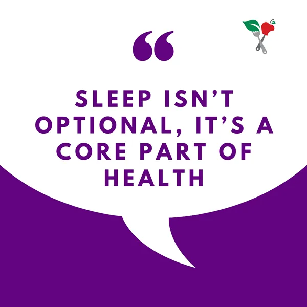 Speech bubble with the words "sleep isn't optional, it's a core part of health"